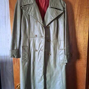 vintage olive green leather trench coat